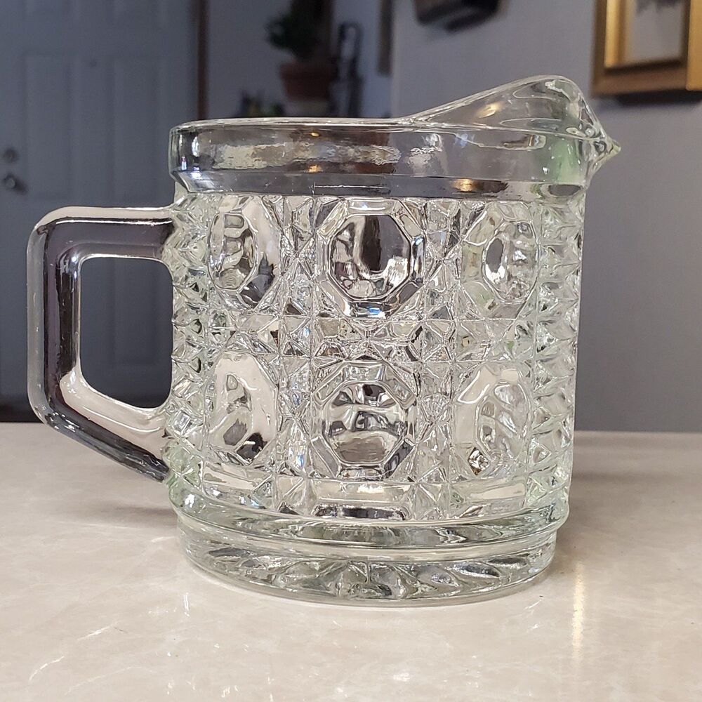 Vintage 1970s Federal Glass Clear Windsor Button 3-1/4" Creamer Pitcher 8oz - Picture 2 of 6